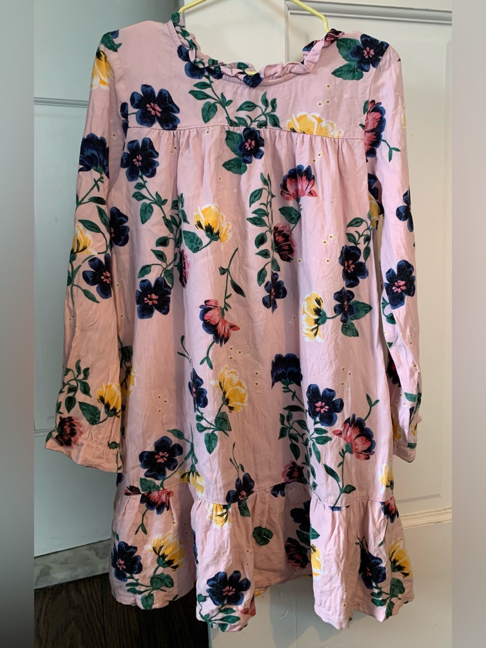 Beautiful Pink Floral Long Sleeve Babydoll Dress - Size 6-7yrs